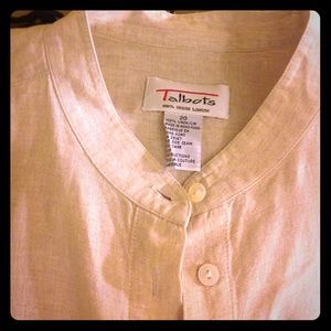 Talbots no collar beige linen shirt